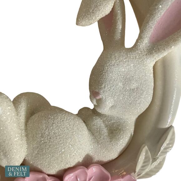 NEW Bath & Body Works White Glitter Bunny Ring Pedestal 3-Wick Candle Holder - Picture 9 of 11